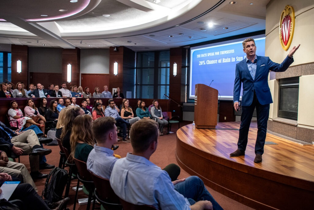 Chris Westfall speaking at the Wisconsin School of Business as part of the Weikel Speaker Series