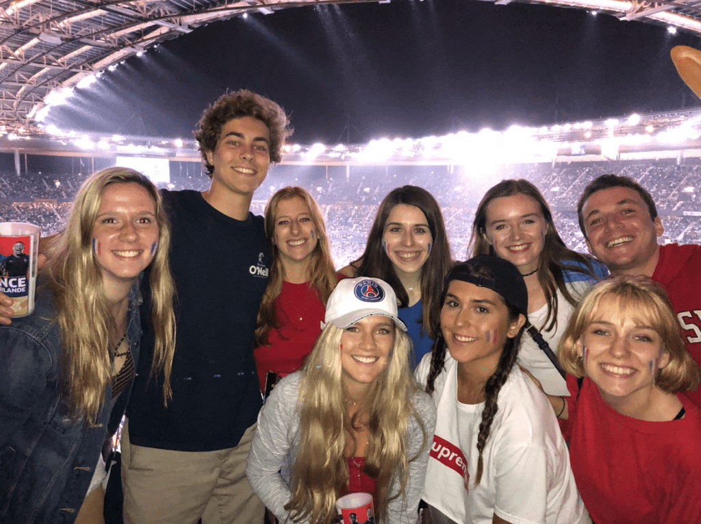 Study abroad students in stadium