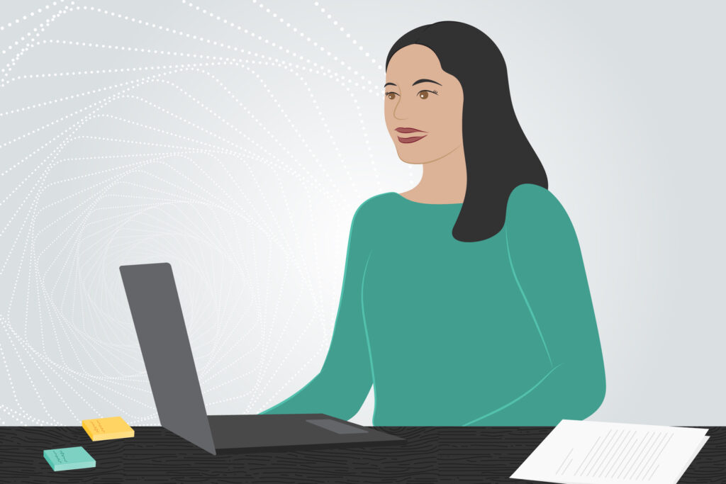 graphic of woman at laptop