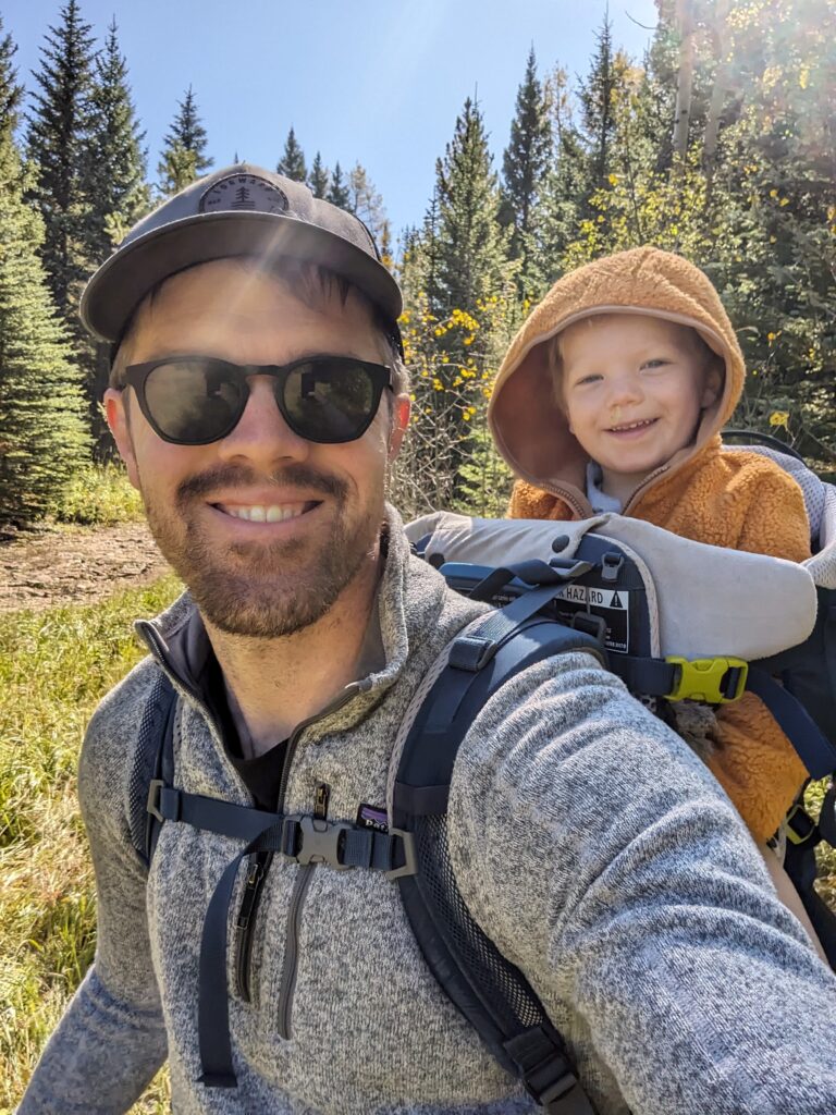 Brian Geier and son enjoy a hike in Colorado