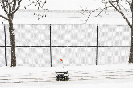 food delivery robot in the snow