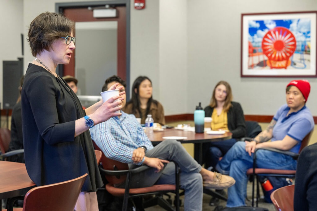 Lauren Weber speaks to MBA students