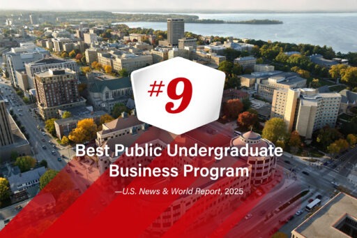 number 9 best public undergraduate business program, U.S. News and World Report, 2025 ranking with Grainger Building in the background