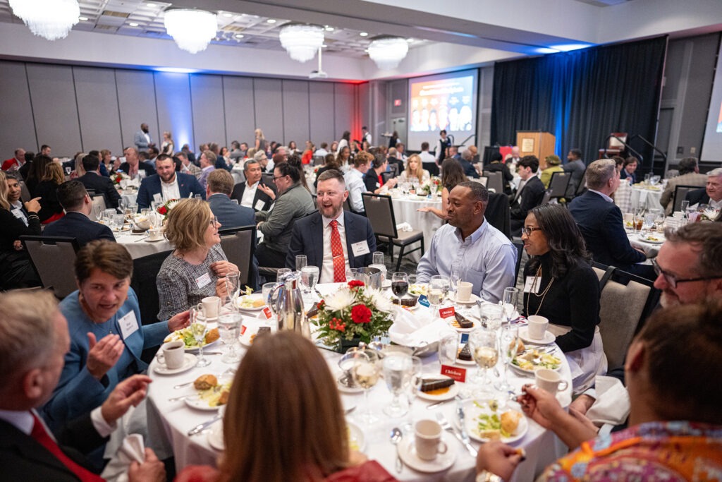 Business Badgers pack a festive ballroom at The Madison Concourse Hotel.