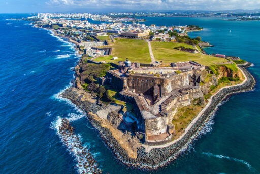 Aerial view of Castillo San Felipe del Morro in Old San Juan, Puerto Rico.