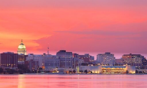 Madison Skyline at Sunset with Pink Sky