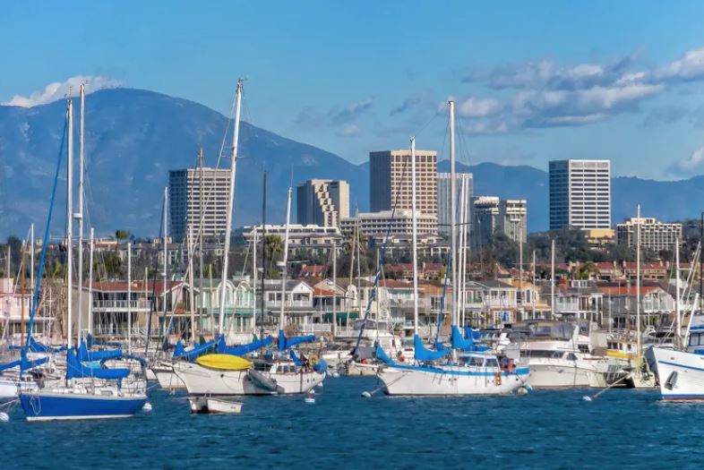 Newport Beach skyline with sail boats.