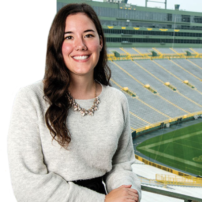 Tessa Ruid with Lambeau Field pictured behind her.