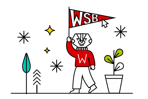 Illustration of Bucky Badger with WSB pendant. 