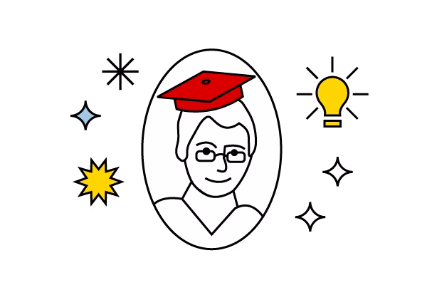 Illustration of Mary McNulty in a graduation cap. 