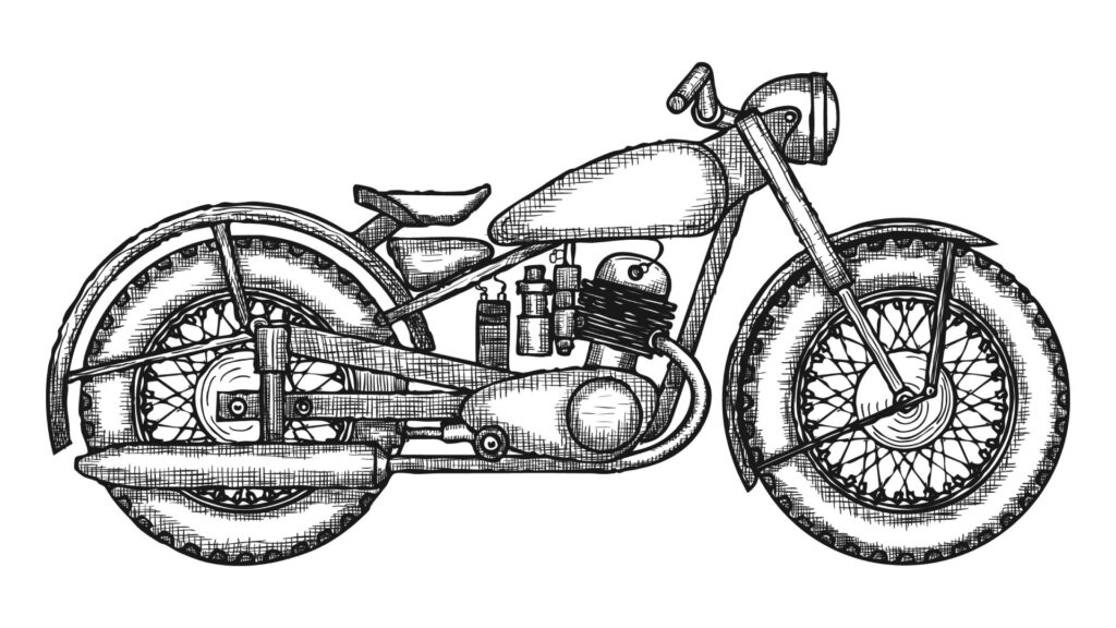 Drawing of a motorcycle.