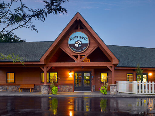 The entrance of Ruffin' It luxury dog resort.