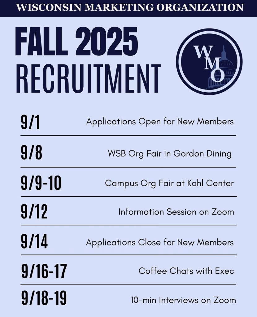 Wisconsin Marketing Organization Fall 2025 Recruitment Timeline
