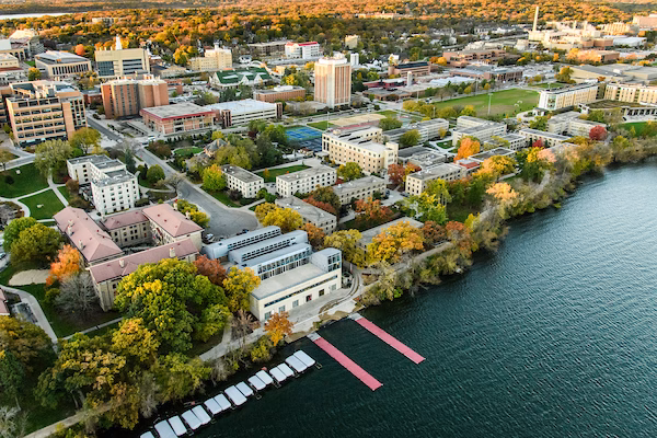 Aerial view of UW Madison campus.