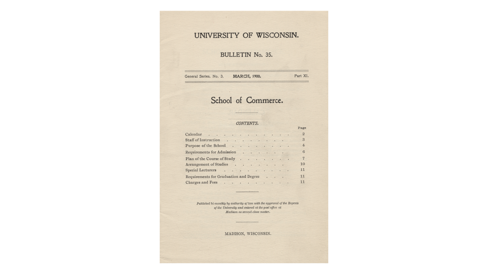 The cover of bulletin number 35 from the University of Wisconsin, published in March 1900.