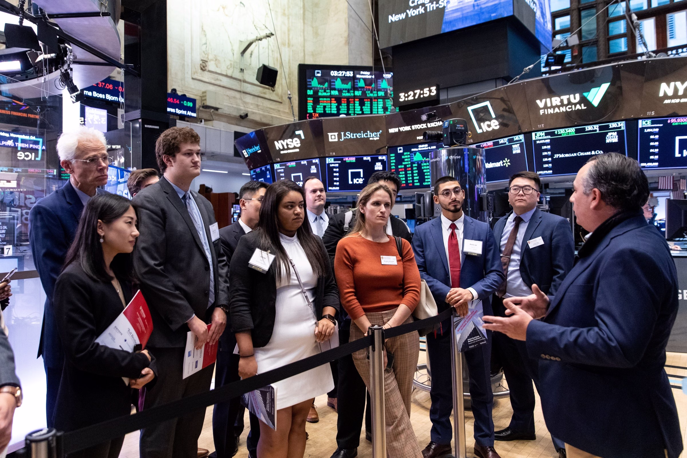 Students gathered at NY stock exchange.