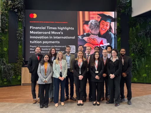 Nicholas Center students stand with Mastercard company host