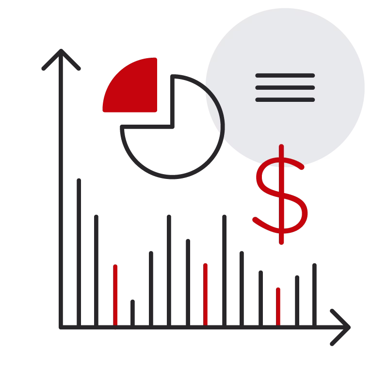 graph and dollar sign icons.