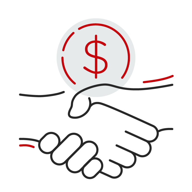 handshake with dollar sign icon.