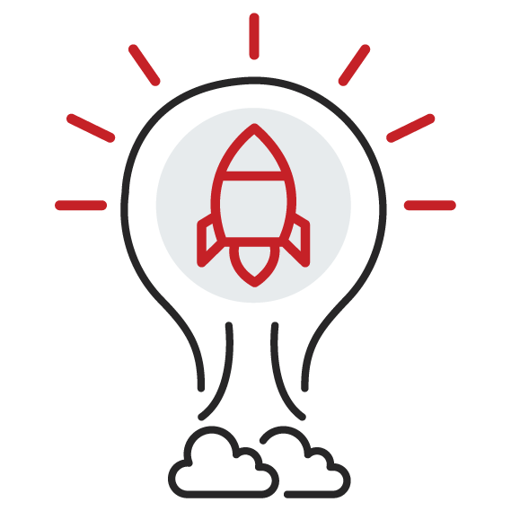 A rocket ship inside a lightbulb.
