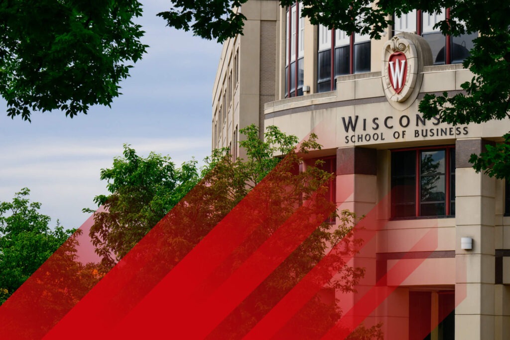 Exterior view of Grainger Hall with Wisconsin School of Business text on the building.