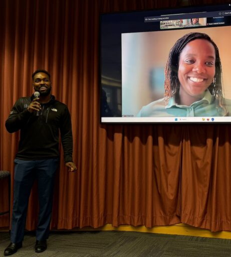 DEL speaker Dana talks over Zoom with business partner Lamarr.