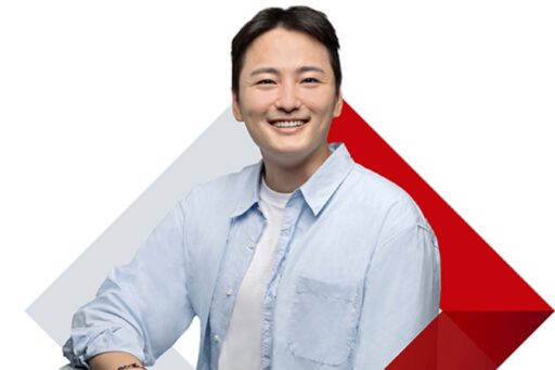 Portrait of Sik Chung with red and grey arrows digitally added