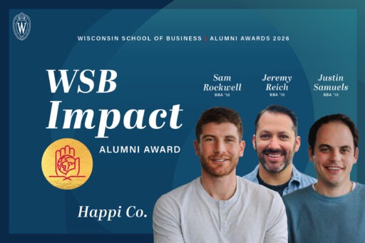 WSB Impact Award recipients Sam Rockwell, Jeremy Reich, and Justin Samuels of Happi Co.